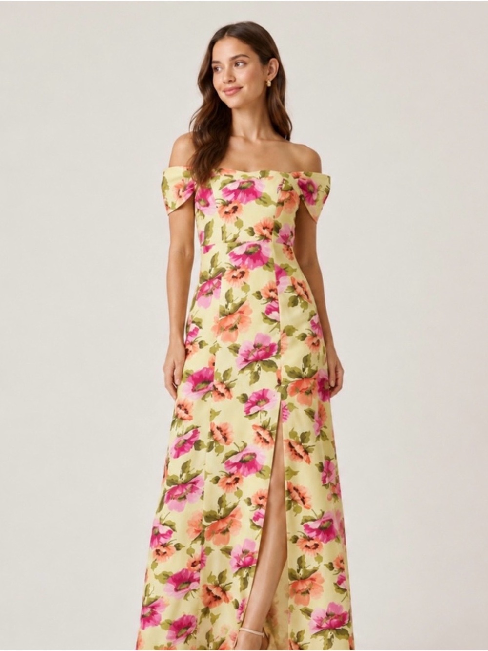Abercrombie & Fitch Yellow Floral One-Shoulder Maxi